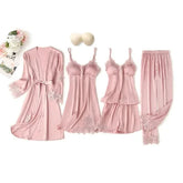 Elegant Sexy Lace Fashion 5 Pieces Women Nighty Sets Elegant Sexy Lace Fashion Pink-Extra-large Night Wear