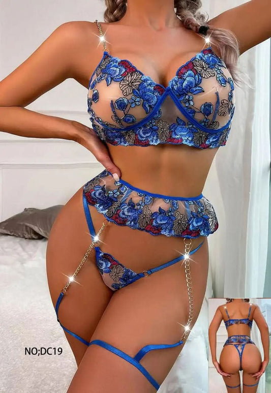 Luxury Floral Embroidered Sexy Garter Belt Set   Garter Set