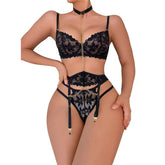 Rise Embroidered Exotic Transparent Corset Garter Set