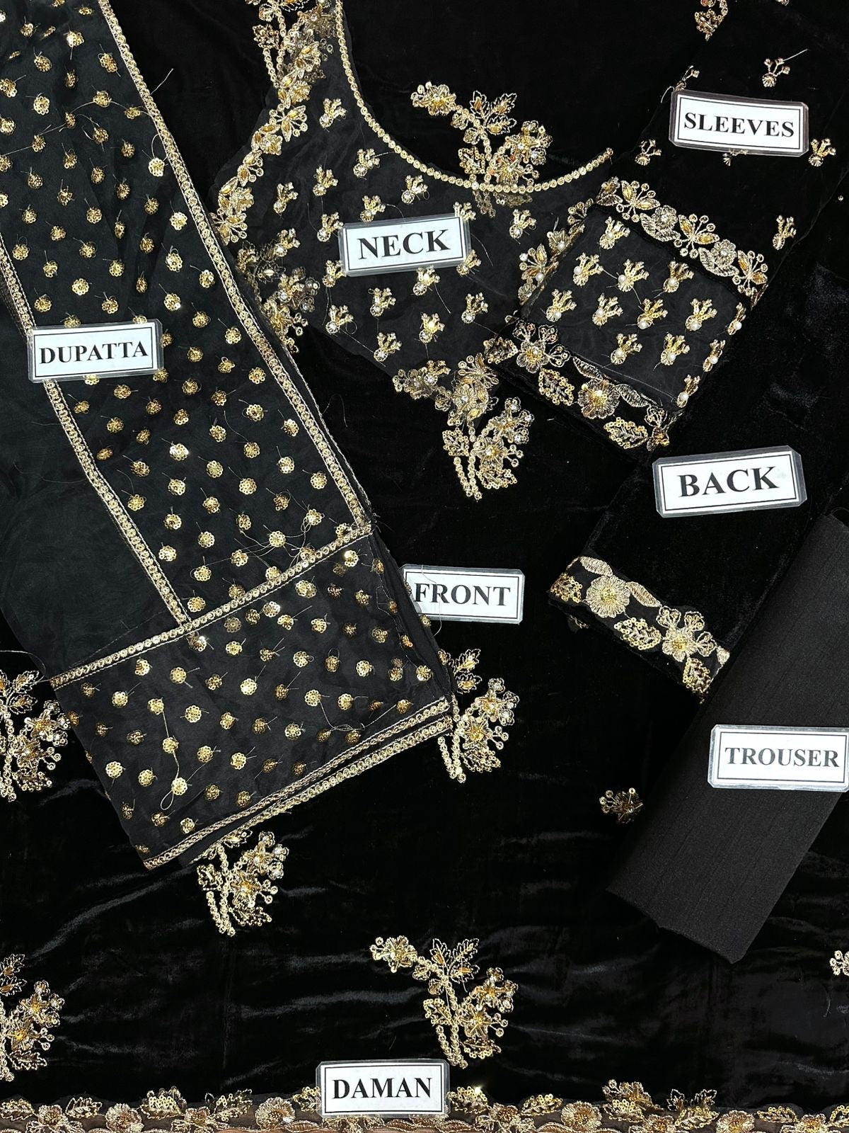 Afrozeh Black Luxury 9000 Micro Velvet Embroidered | 3 Piece | Unstitched   3PC