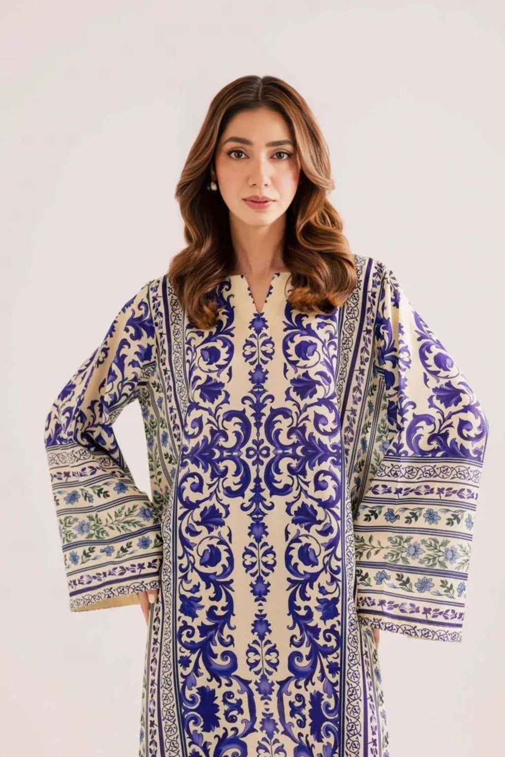 Ivory Blue | Printed Kaftan | Silk | 2 Piece