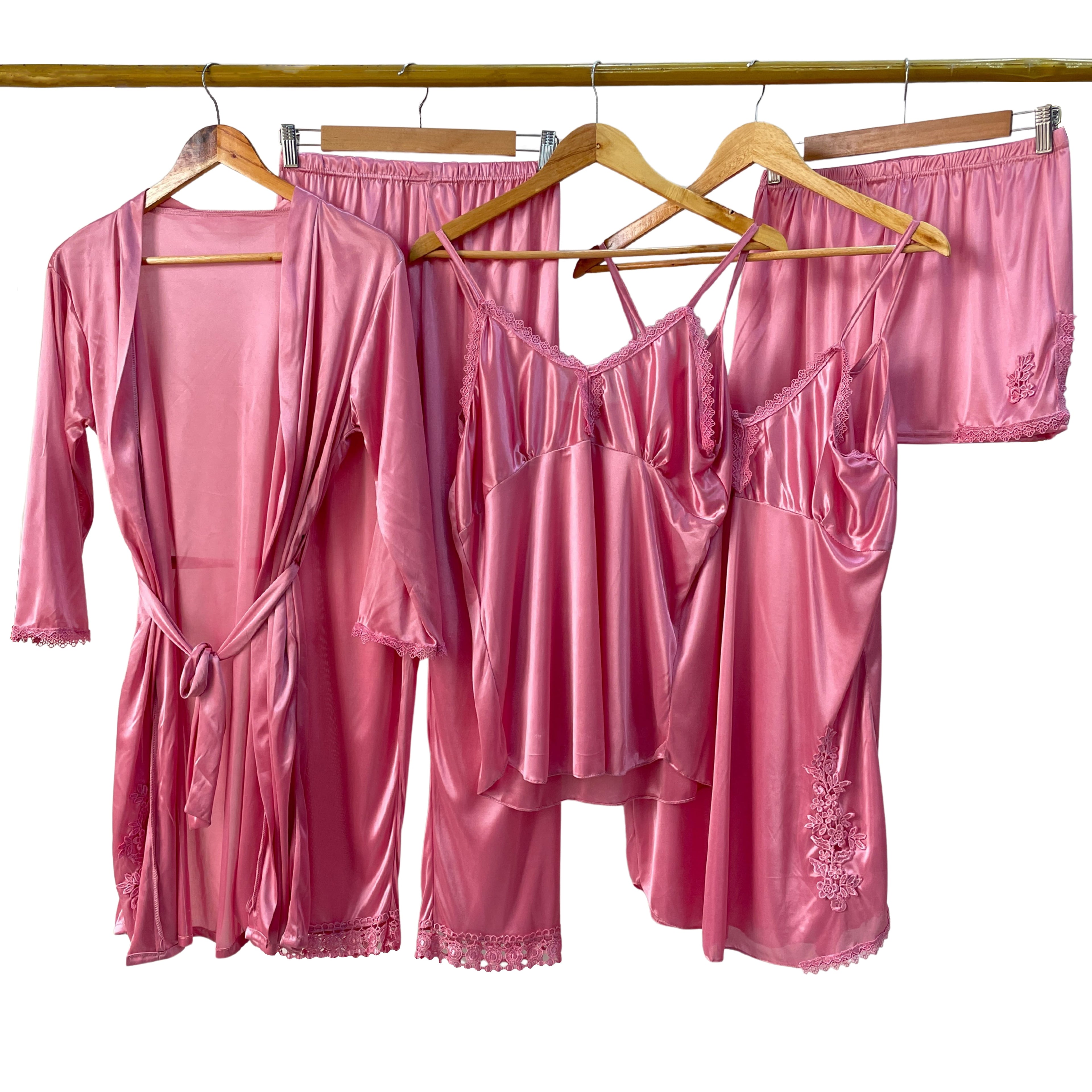 Royal Silk 5-Piece Bridal Nightgown Set  Blush Pink / Extra large Night Wear