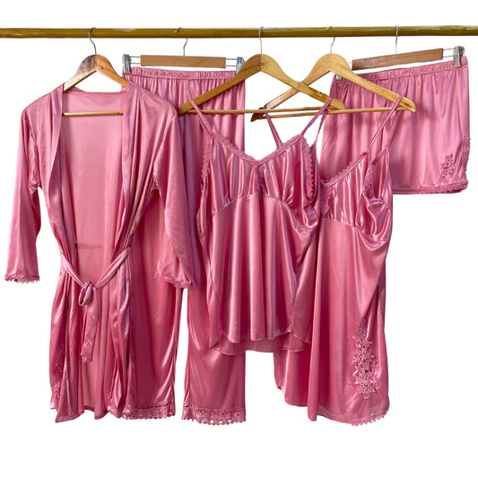 Royal Silk 5-Piece Bridal Nightgown Set  Blush Pink / Extra large Night Wear