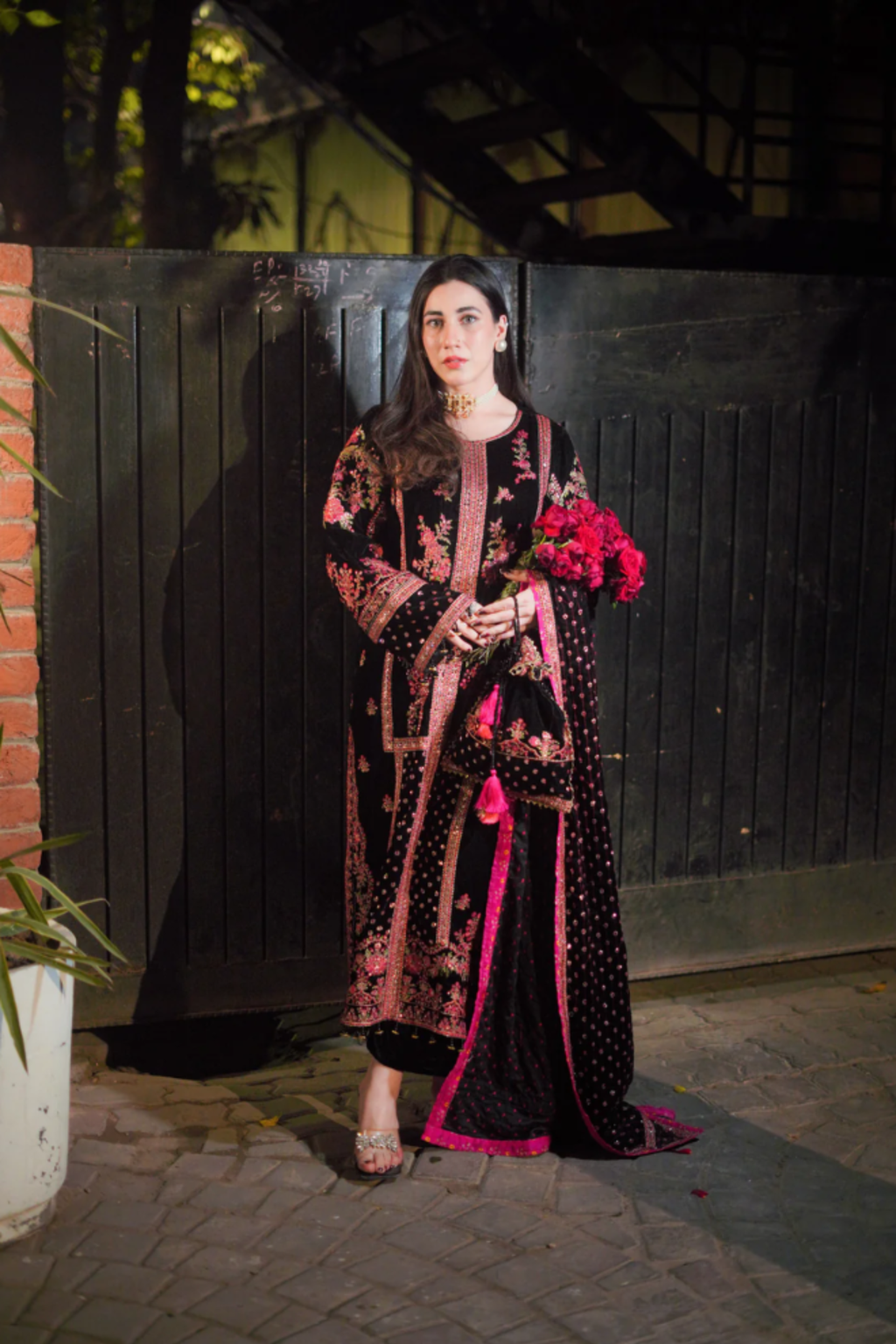 Aneelas Black Red velvet collection - 3 Piece