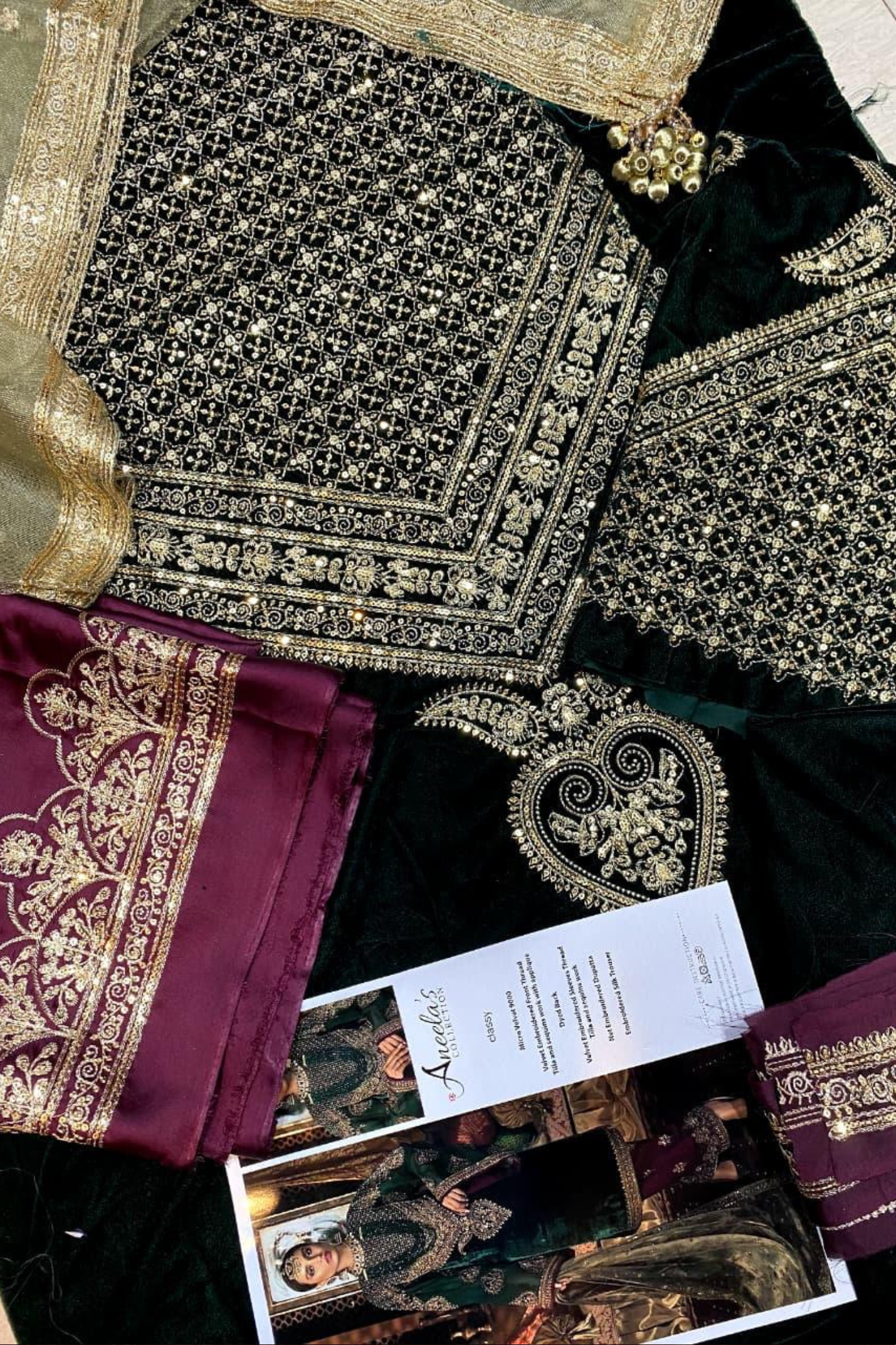 Aneela's | Bottle Green Velvet Collection | 3 Piece