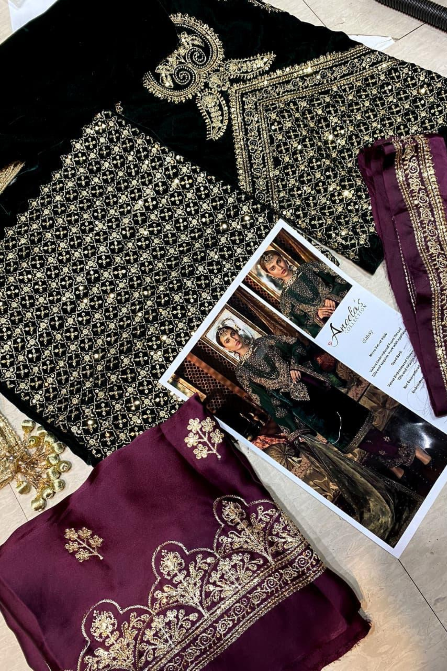 Aneela's | Bottle Green Velvet Collection | 3 Piece