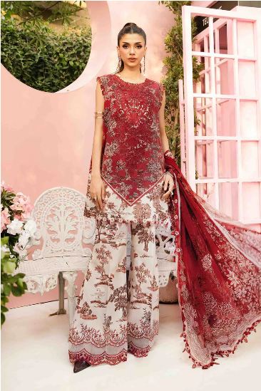 MARIA-B - 3 Piece Unstitched Embroidered Lawn Suit | MPT-2608-A   3PC
