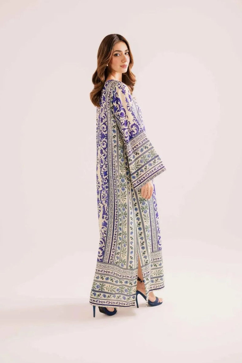 Ivory Blue | Printed Kaftan | Silk | 2 Piece