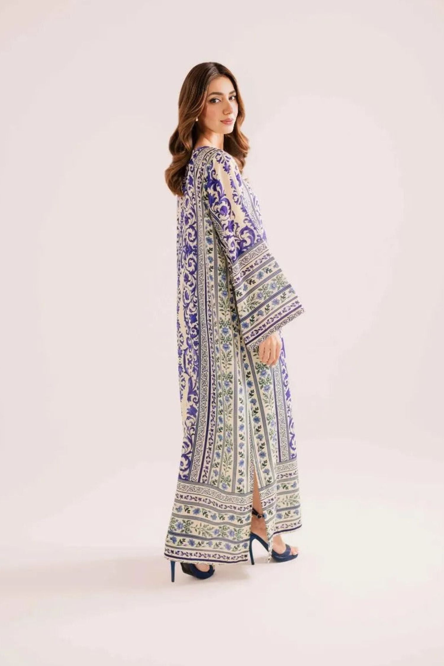 Ivory Blue | Printed Kaftan | Silk | 2 Piece