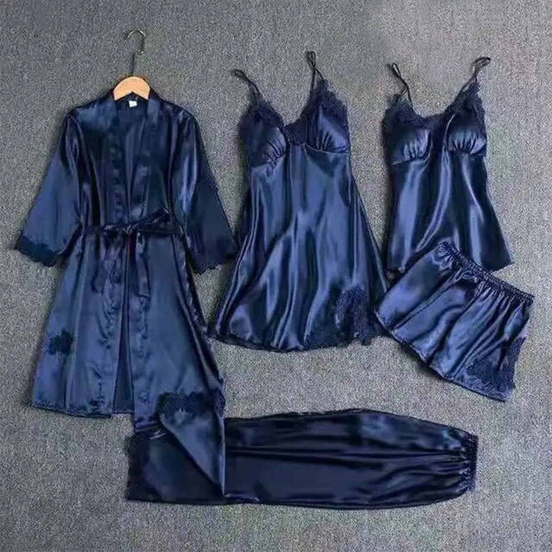 Royal Silk 5-Piece Bridal Nightgown Set  Navy / Extra large Night Wear