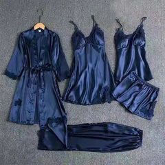 Royal Silk 5-Piece Bridal Nightgown Set 