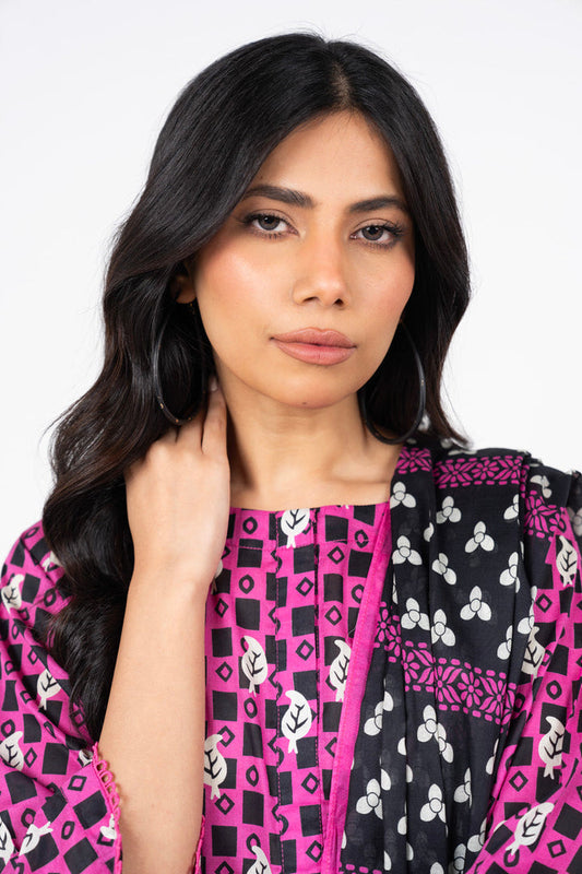 Hot Pink | Swiss Lawn | Unstitched | 3Pcs   3PC