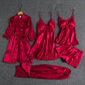 Royal Silk 5-Piece Bridal Nightgown Set  Maroon / Extra large Night Wear