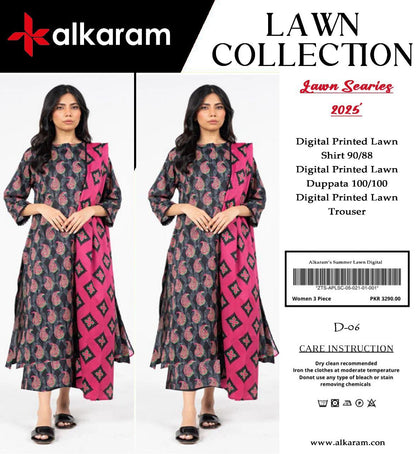 Black & Pink | Swiss Lawn | Unstitched | 3Pcs   3PC