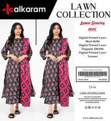 Black & Pink | Swiss Lawn | Unstitched | 3Pcs   3PC