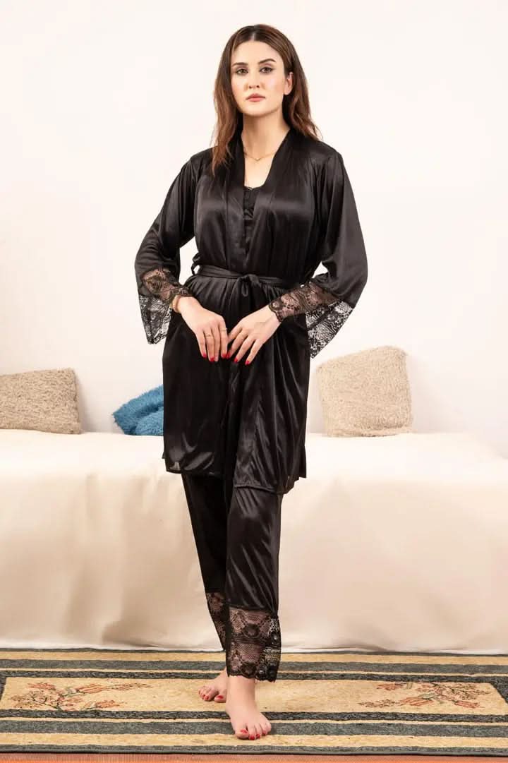 5-Piece Bridal Silk Long Slit Nighty Set   Night Wear