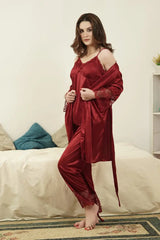 5-Piece Bridal Silk Long Slit Nighty Set   Night Wear
