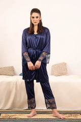 5-Piece Bridal Silk Long Slit Nighty Set   Night Wear