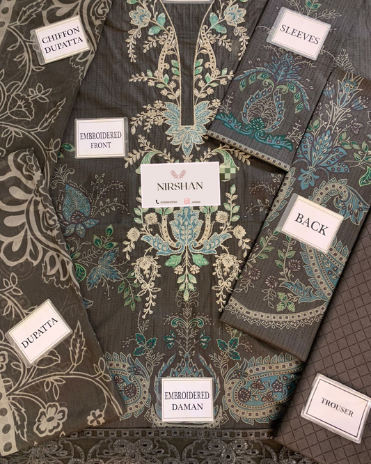 Maria B 3 Piece Unstitched Embroidered Lawn Suit | DL-1209   3PC
