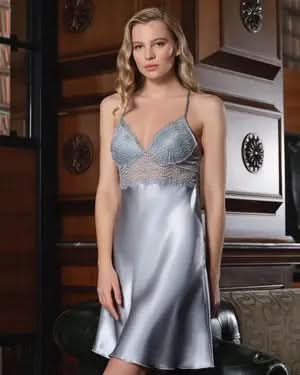 6-Piece Grey Satin Nighty Set   Night Wear