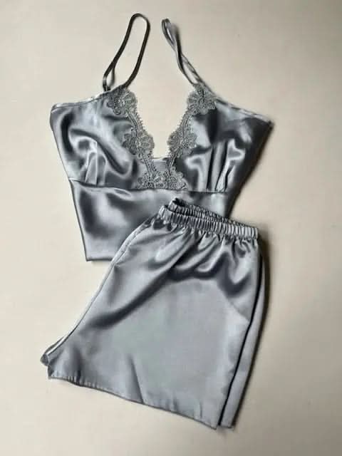 6-Piece Long Slit Silk Nighty Set in Grey – Luxurious Nightwear for Women   Night Wear
