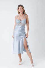 6-Piece Long Slit Silk Nighty Set in Grey – Luxurious Nightwear for Women   Night Wear