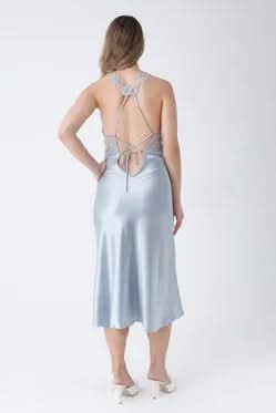 6-Piece Long Slit Silk Nighty Set in Grey – Luxurious Nightwear for Women   Night Wear