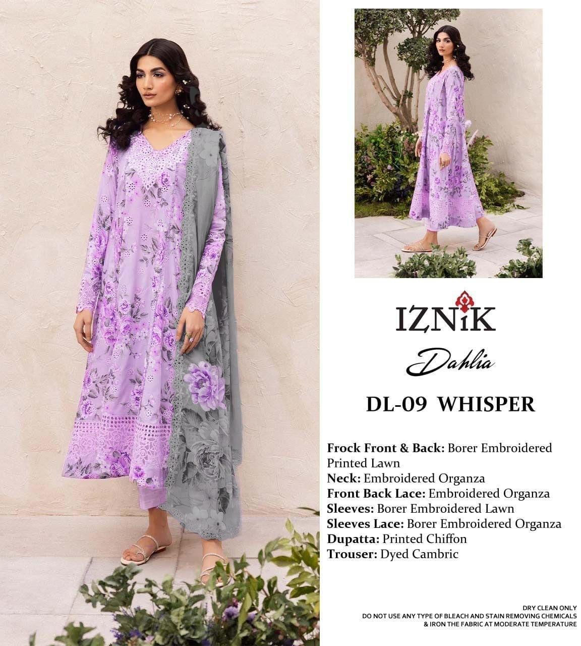 Iznik | Embroidered Lawn 3 Piece Unstitched Suit PURPLE-IL-DL-09   3PC