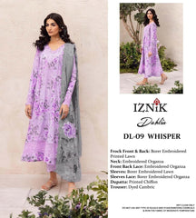 Iznik | Embroidered Lawn 3 Piece Unstitched Suit PURPLE-IL-DL-09   3PC
