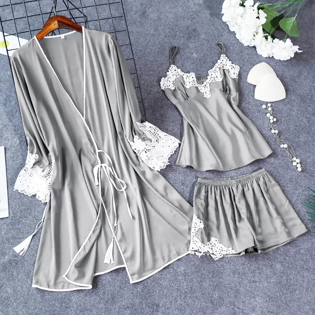 Bridal Silk 3-Piece Nightgown Set   Night Wear