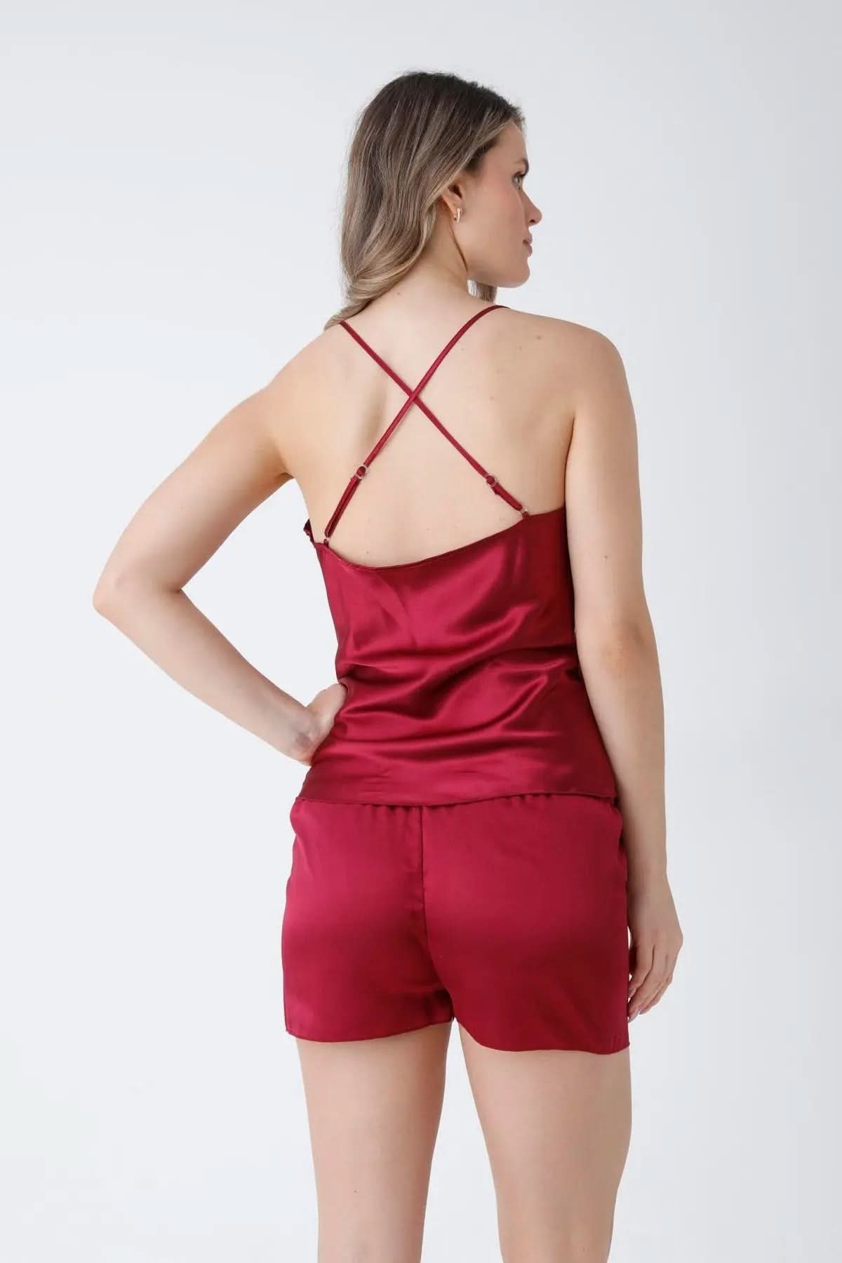 Burgundy Satin 6-Piece Nightgown & Dressing Gown Set with Guipure Lace Details   Night Wear