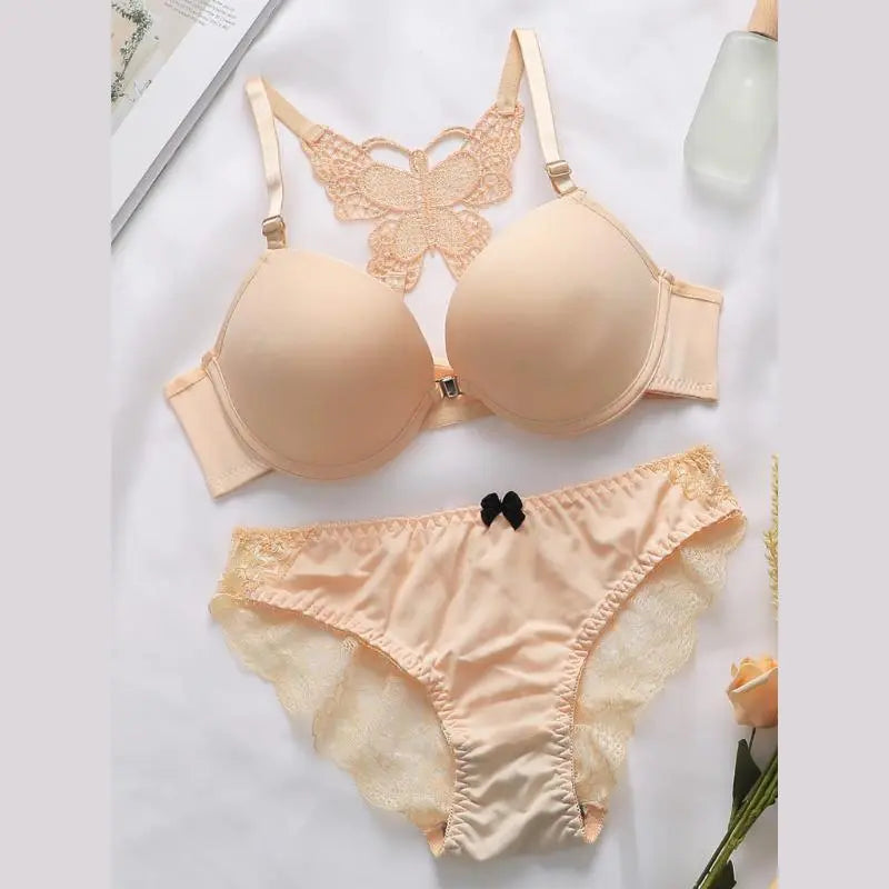 Butterfly Printed Cloud Front Open Padded Bra and Panty Set   Bra Set