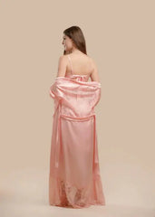 Elegant 2-Piece Silk Nightwear Set with Lace Detailing – Luxurious Midi Nightdress & Matching Robe   Night Wear