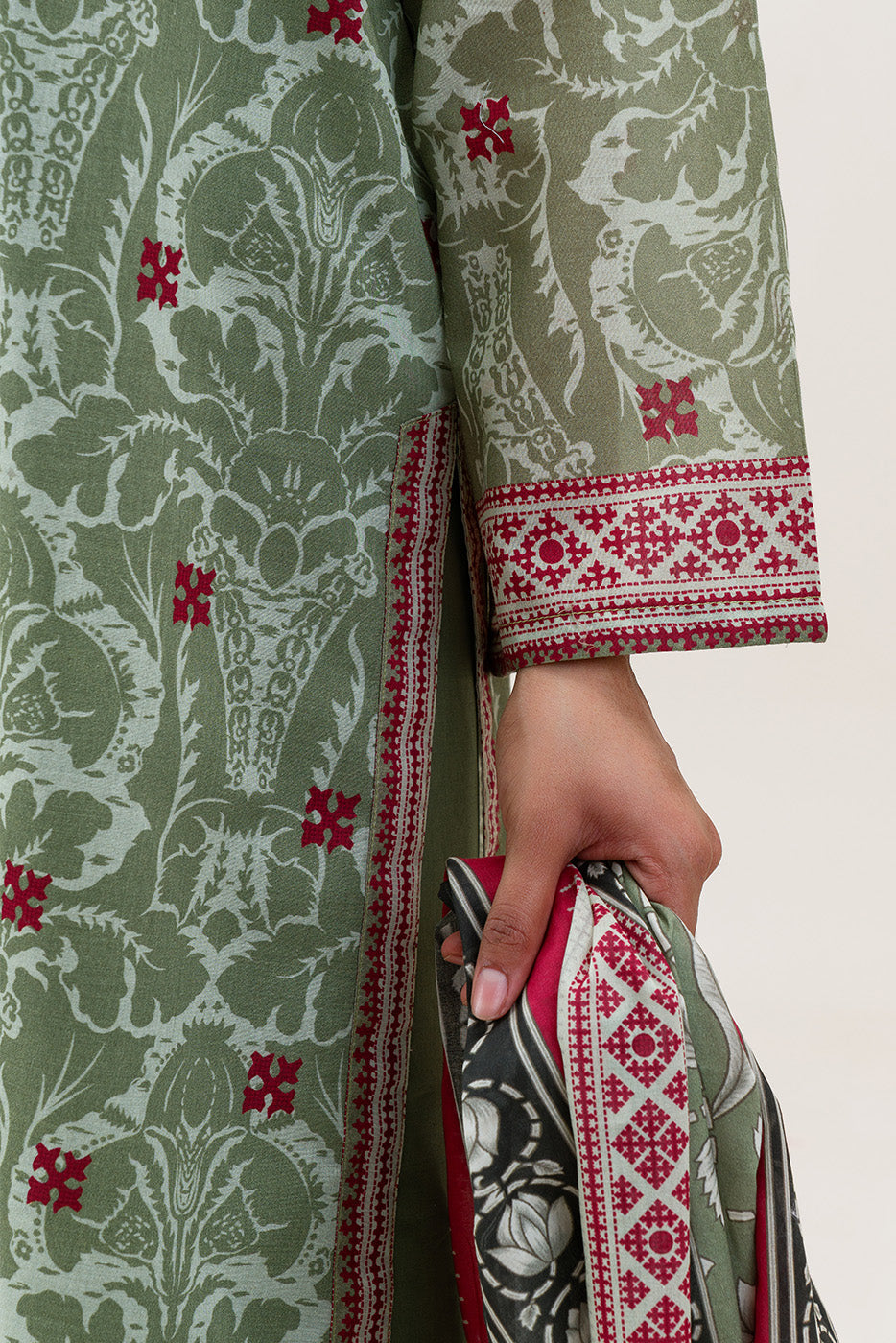 Sokl Green | Swiss Lawn | Unstitched | 3Pcs   3PC