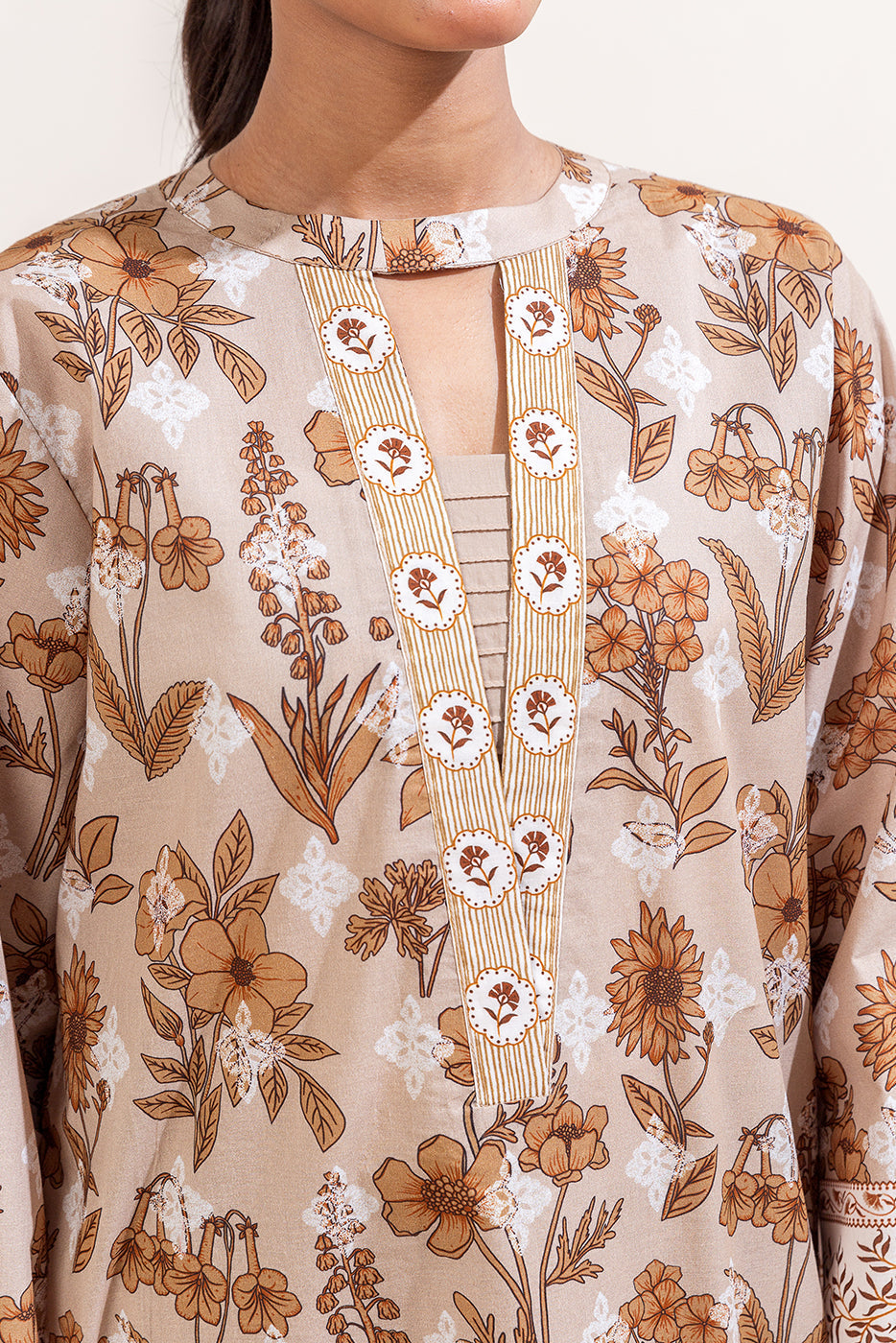 Pristine Beige | Swiss Lawn | Unstitched | 3Pcs   3PC