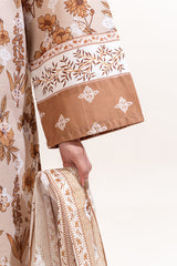 Pristine Beige | Swiss Lawn | Unstitched | 3Pcs   3PC