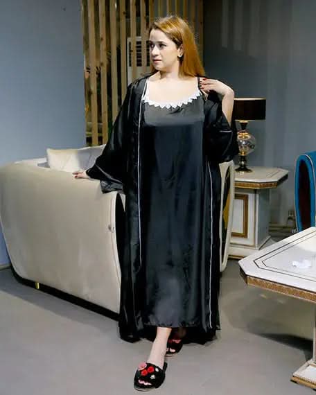 Nightgown Set for Women - 5 Piece  Black-Extra-large Night Wear