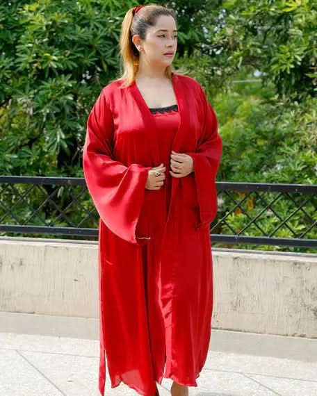 Nightgown Set for Women - 5 Piece  Red-Extra-large Night Wear