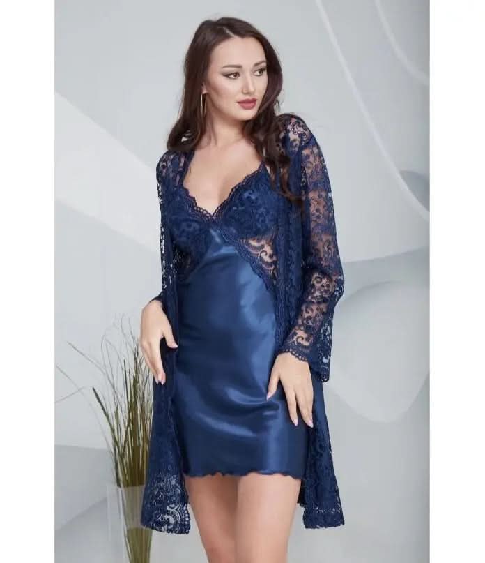 Nightgown & Dressing Gown Set with Lace Details - 6 Piece   Night Wear