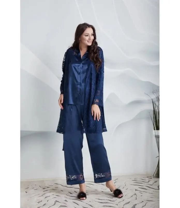 Nightgown & Dressing Gown Set with Lace Details - 6 Piece   Night Wear