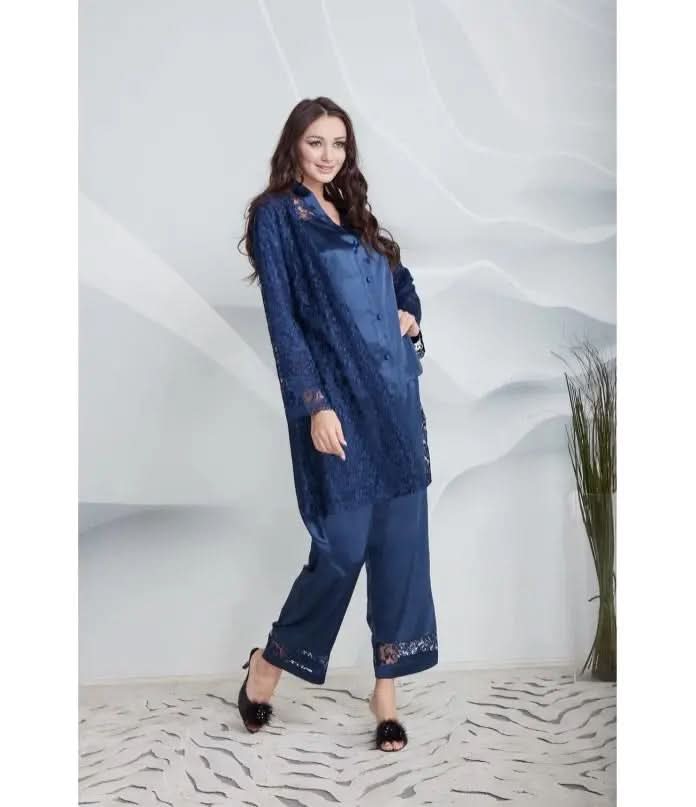 Nightgown & Dressing Gown Set with Lace Details - 6 Piece   Night Wear