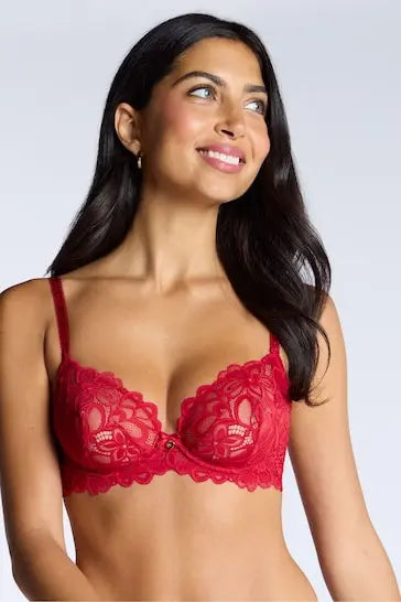 Scarlet Lace Plunge Bra – Floral Elegance with Adjustable Straps   Inner Wear