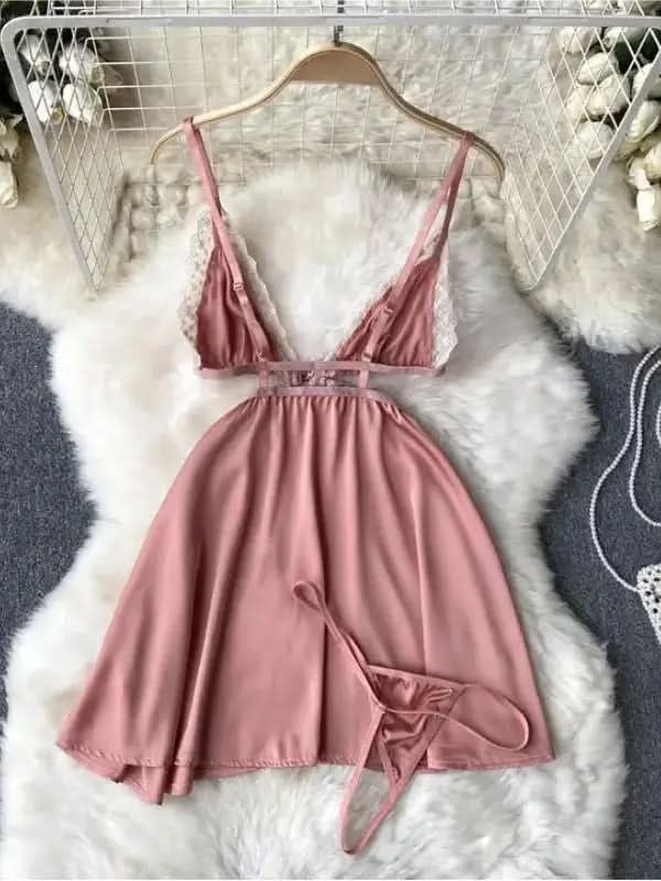 Seductive Front Open Lace Babydoll Lingerie Set - 2 Piece   Inner Wear