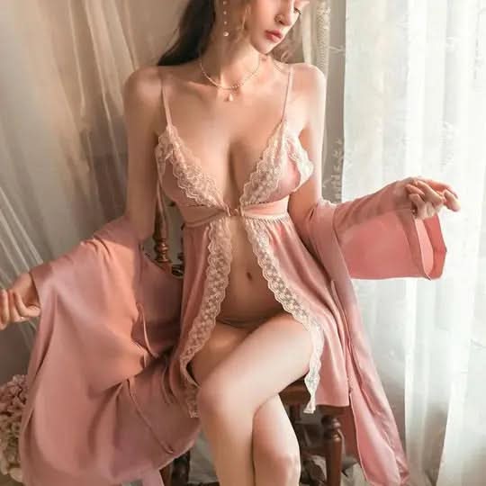 Seductive Front Open Lace Babydoll Lingerie Set - 2 Piece   Inner Wear