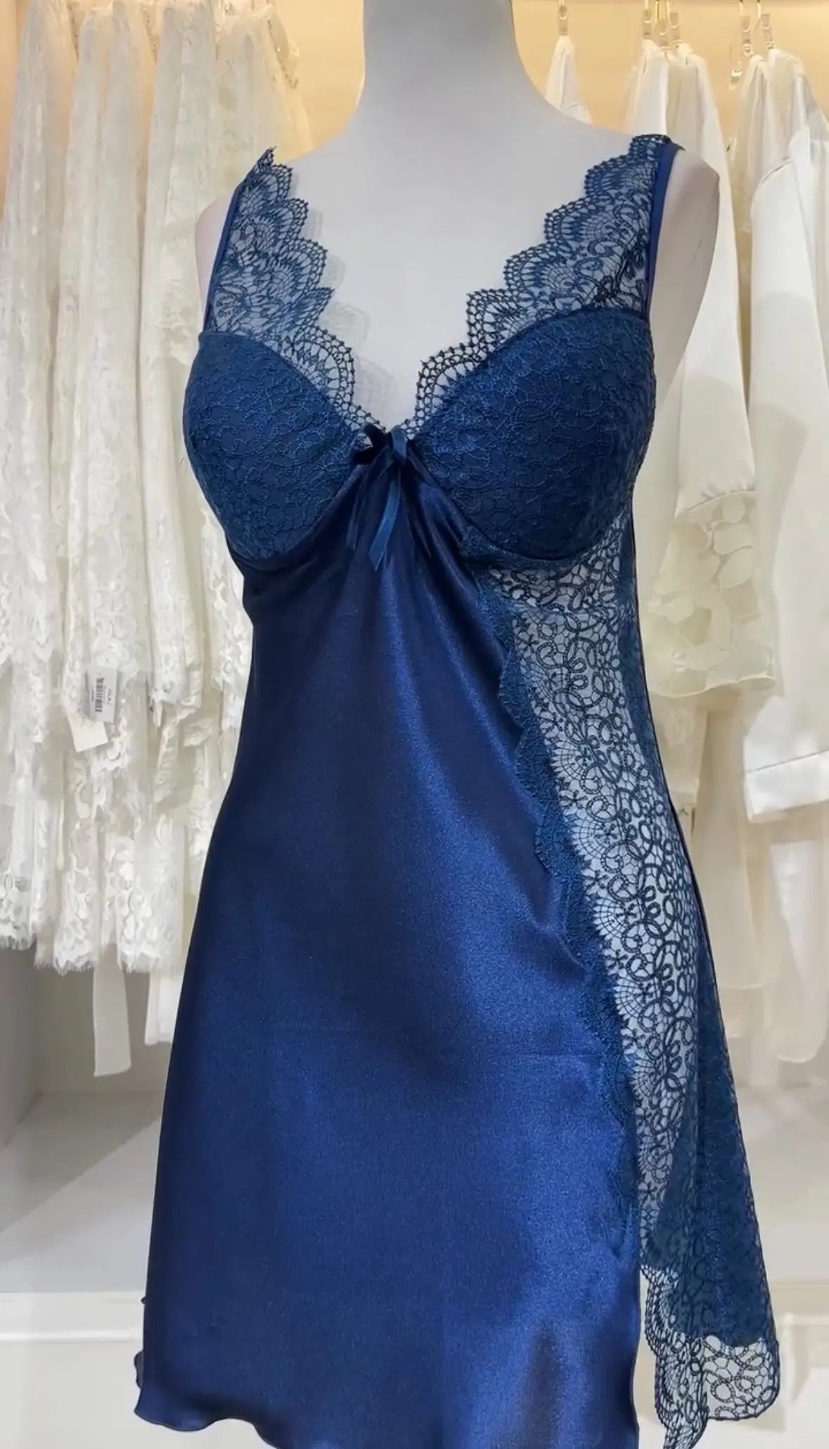 Turkish Style Blue Bridal Cross Design Silk Nighty Gown   Night Wear