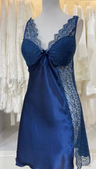 Turkish Style Blue Bridal Cross Design Silk Nighty Gown   Night Wear