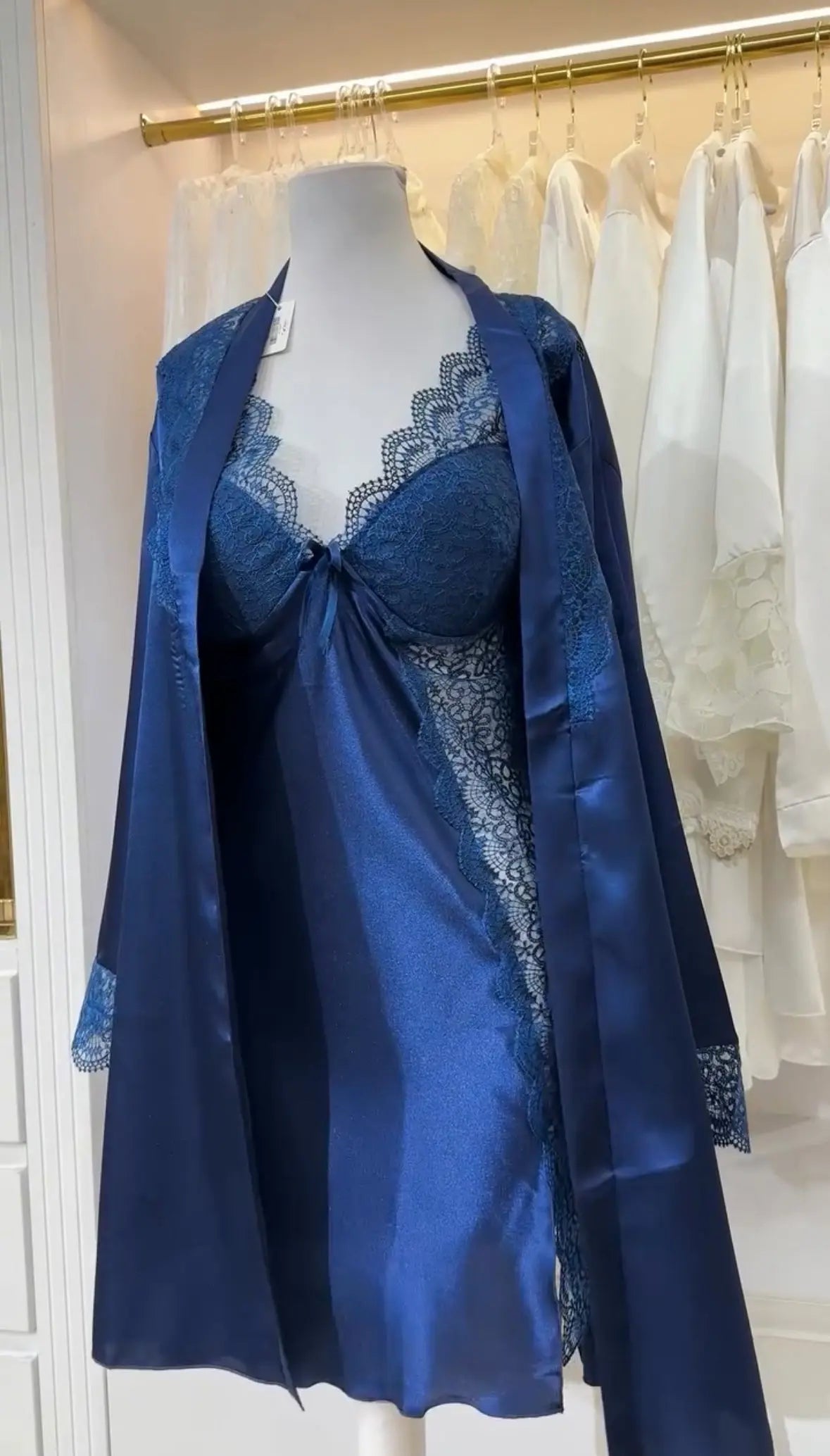 Turkish Style Blue Bridal Cross Design Silk Nighty Gown   Night Wear