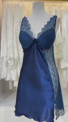 Turkish Style Blue Bridal Cross Design Silk Nighty Gown   Night Wear