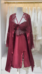 Turkish Style Bridal Long Gown Nighty  Maroon-Extra-large Night Wear