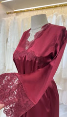 Turkish Style Maroon Bridal Long Silk Nighty Gown   Night Wear